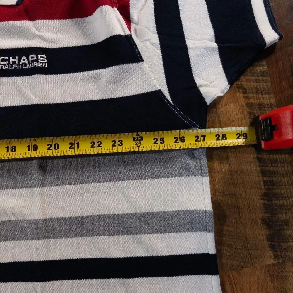 Chaps Ralph Lauren Men's 3XL Navy White Striped Rugby Polo Shirt Vintage 90s
